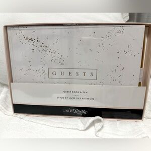 💍 Wedding guest book & Pen Gold Satin Embossed Fabric NWT